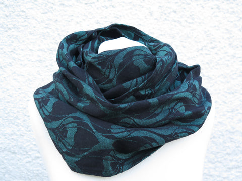 KahuBaby woven wrap infinity scarf, Yaro La Fleur Aqua-Green Black Linen-Accessories-KahuBaby-Koala Slings - FREE, fast UK shipping